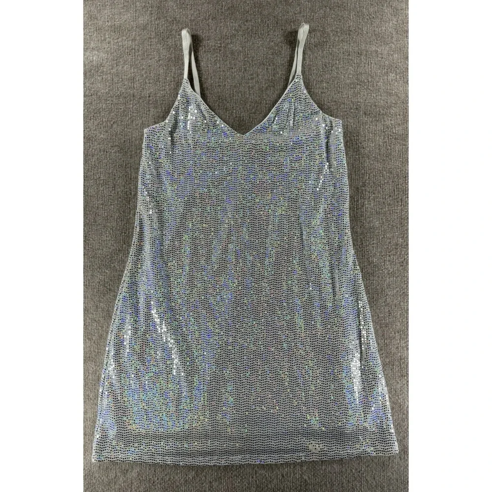 metallic holographic dress Women Casual Loose Holographic Dress O-neck Long Sleeve Metallic Wetlook Oversized Mini Dress Laser